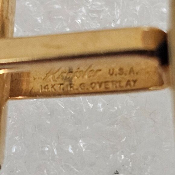Vintage Kreisler USA 14KT RG Gold Plated Overlay Blue Oval Glass Cufflinks MCM - Picture 6 of 10